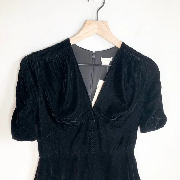 New Velvet Fit & Flare Princess Midi Dress Pleated Ruched Whimsigoth Dark Formal - Picture 6 of 9